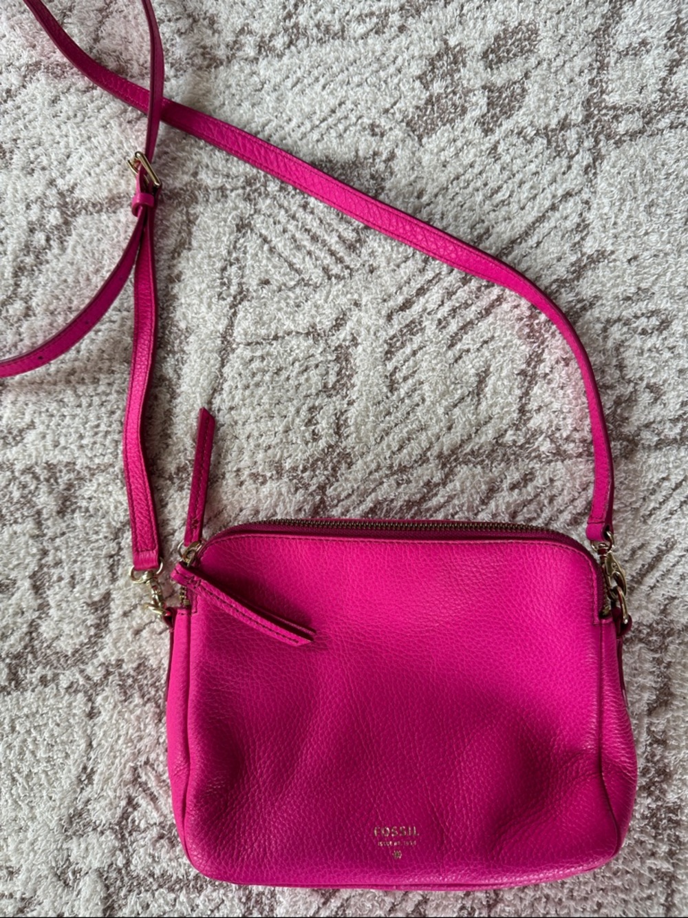 Fossil Hot Pink Leather Crossbody Bag | Spring Statement | Multi Pocket